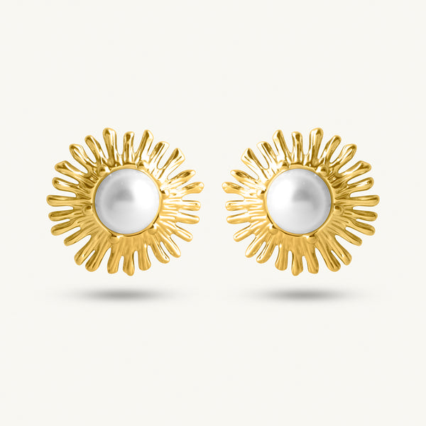 Golden Sunburst Pearl Earrings