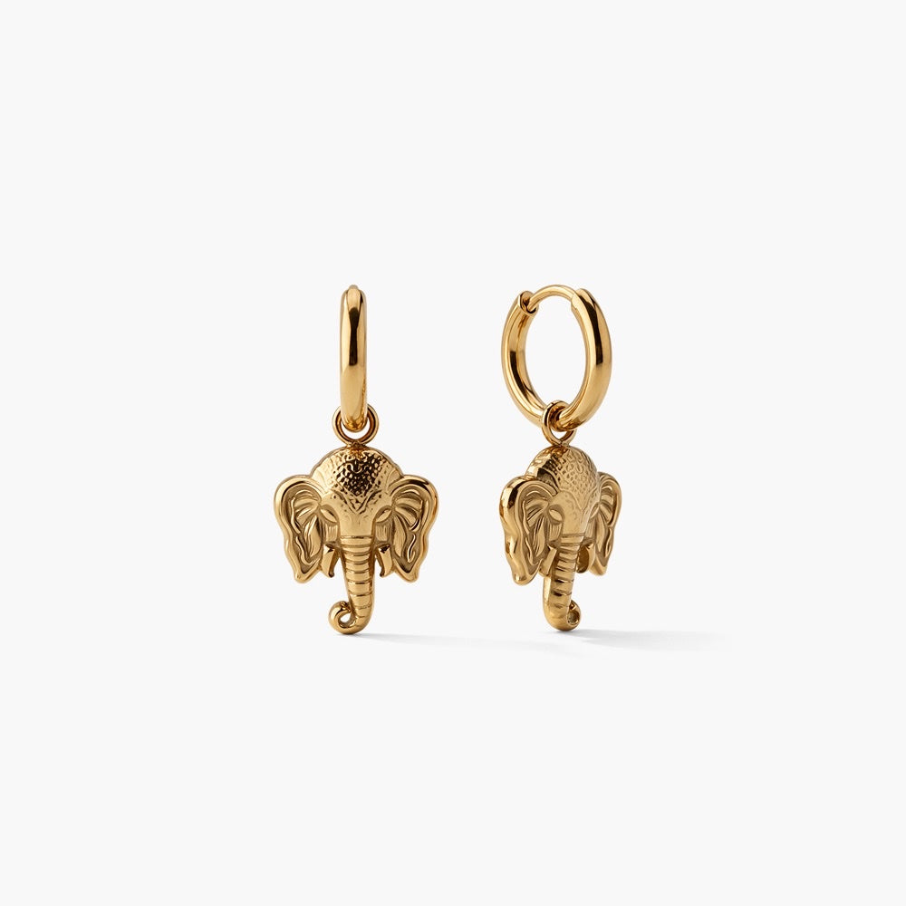 Tribal Elephant Motif Drop Hoop Earrings