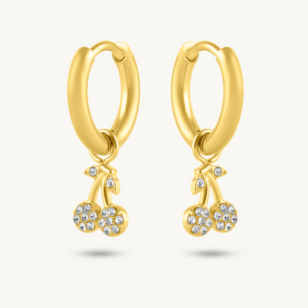 Sparkling Cherry Charm Hoop Earring