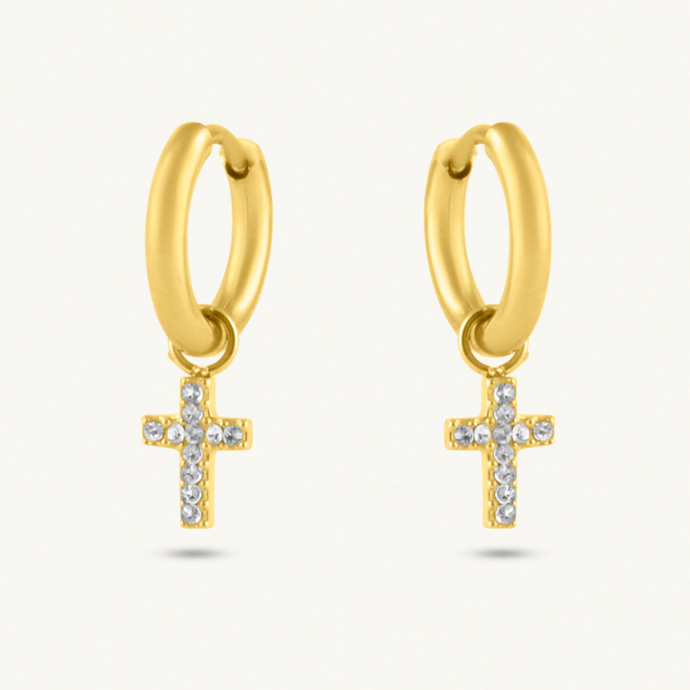 Gleaming Cross Drop Hoop Earring