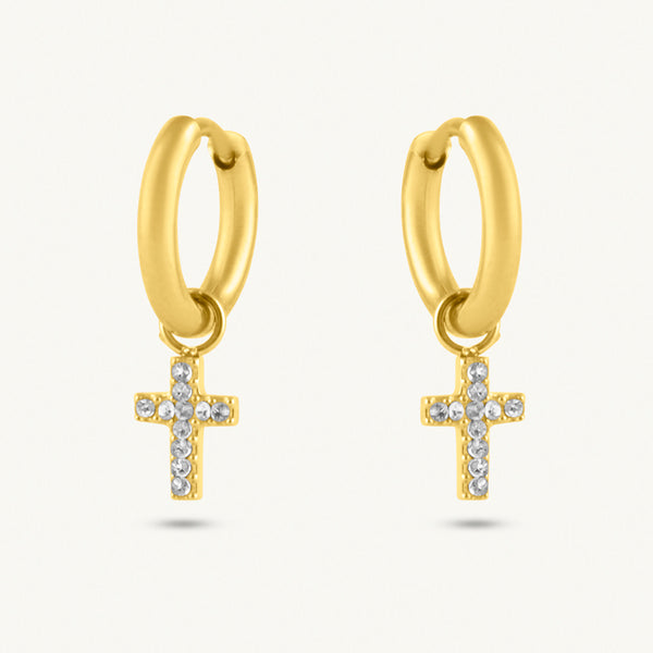 Gleaming Cross Drop Hoop Earring