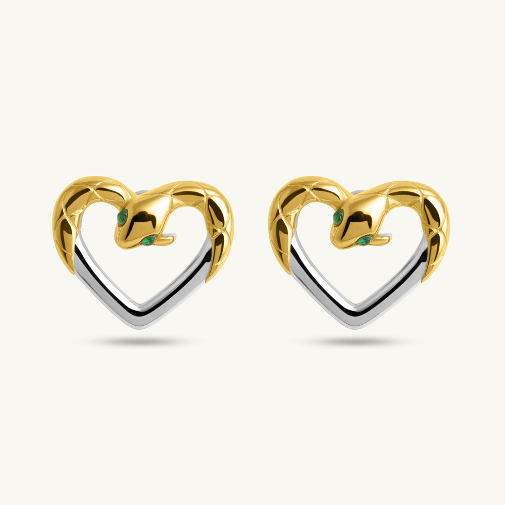 Serpent Embrace Heart Stud Earrings