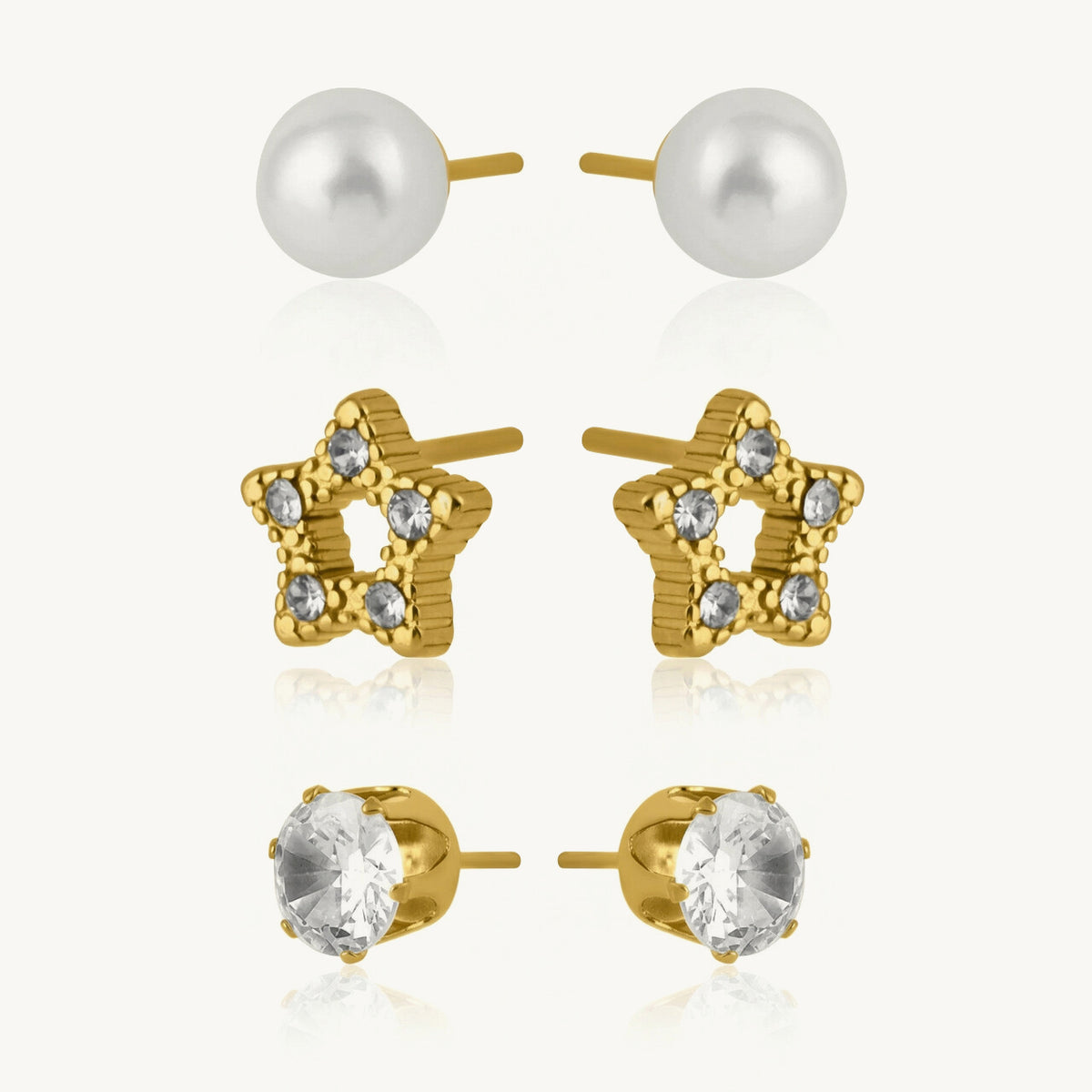 Starlit Sparkle CZ & Pearl Stud Earring Set