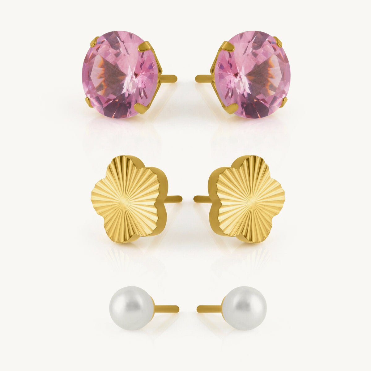 Pink Bloom Floral & Pearl Stud Earring Set