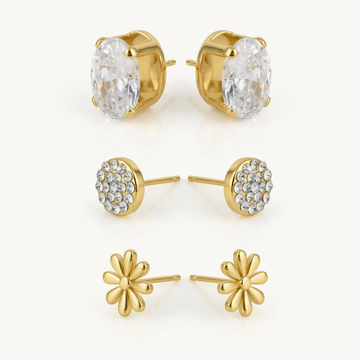 Sun Petal Oval Sparkle Earring Set