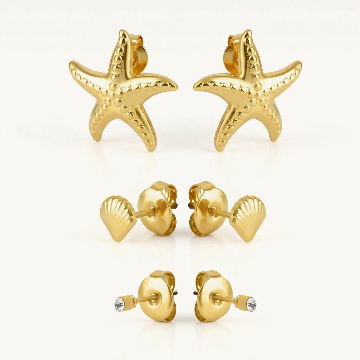 Ocean Star Gold Starfish Earring Set