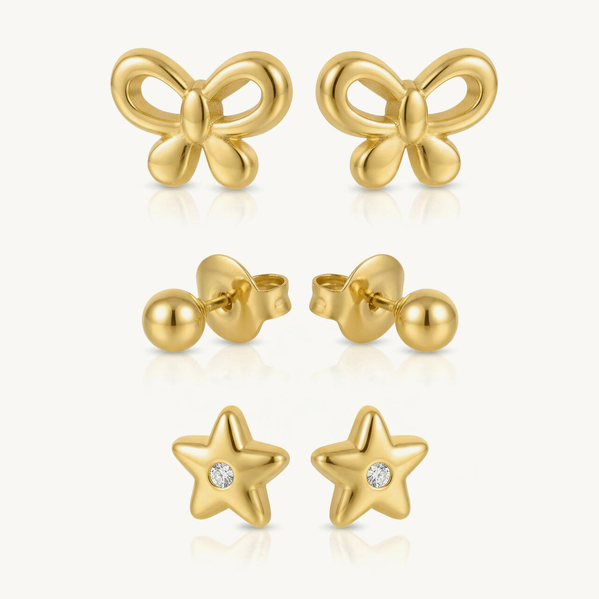Bloom Aura Golden Floral Stud Earring Set