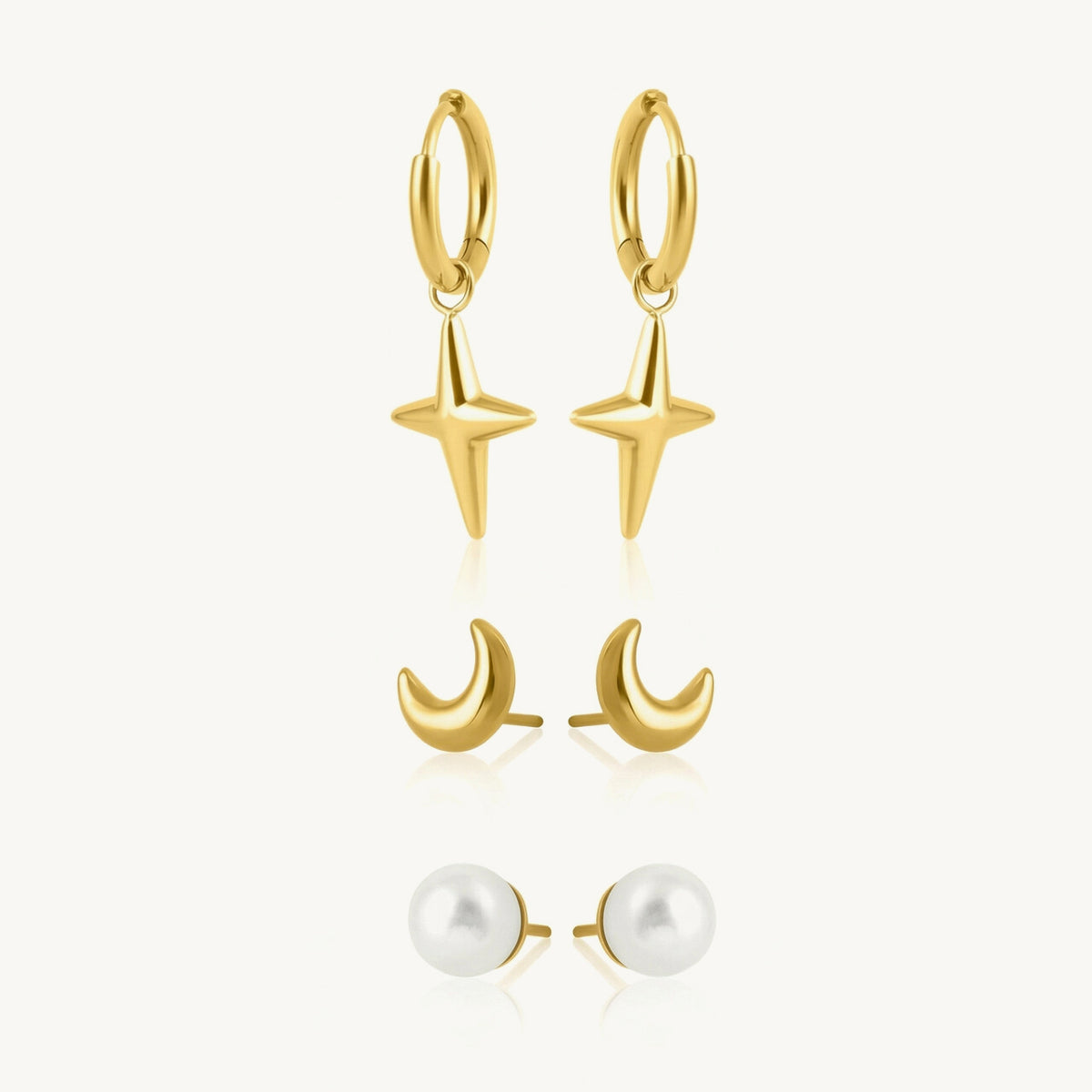 Celestial Glow Star & Moon Earring Set