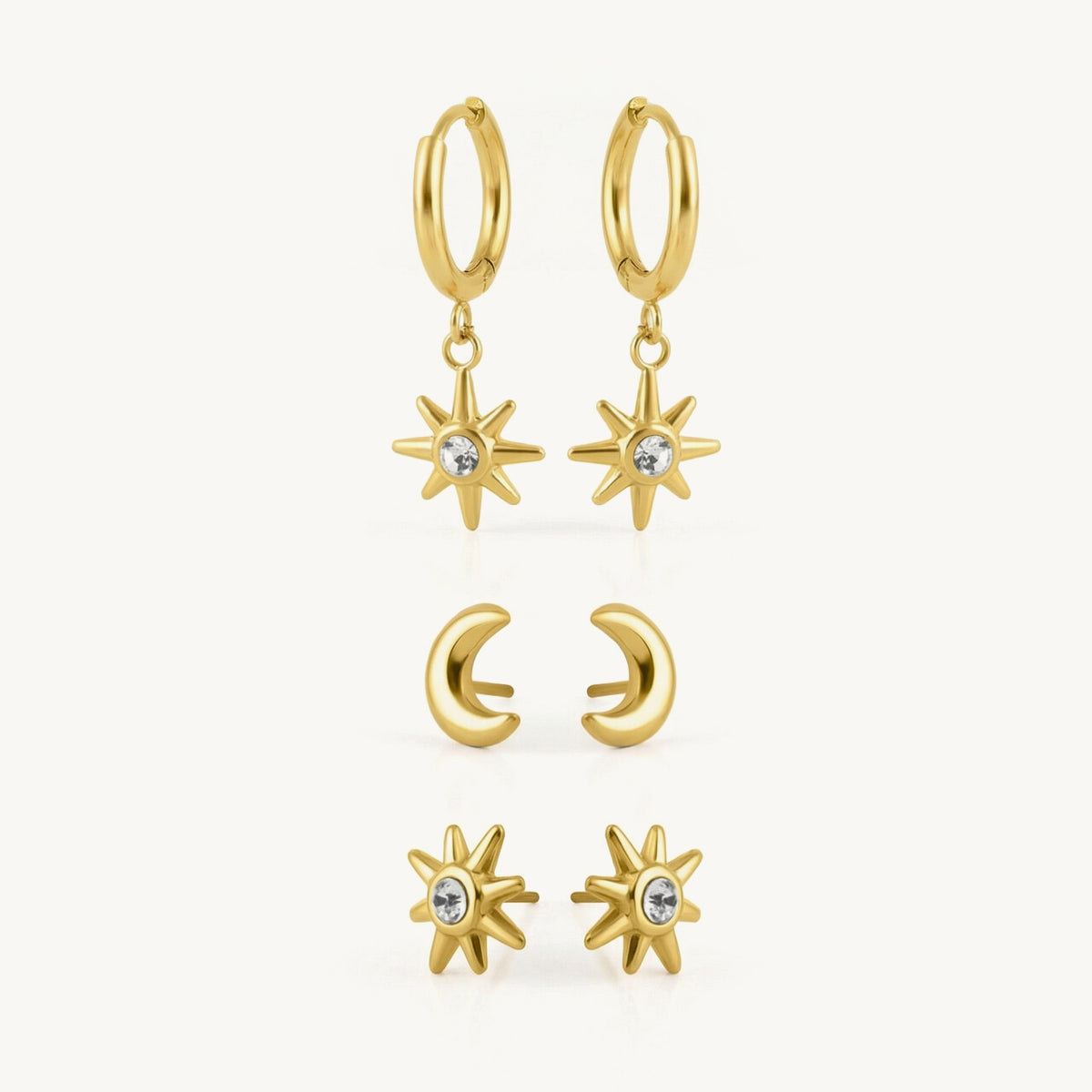 Celestial Mix Sun Hoop & Star Stud Earring Set