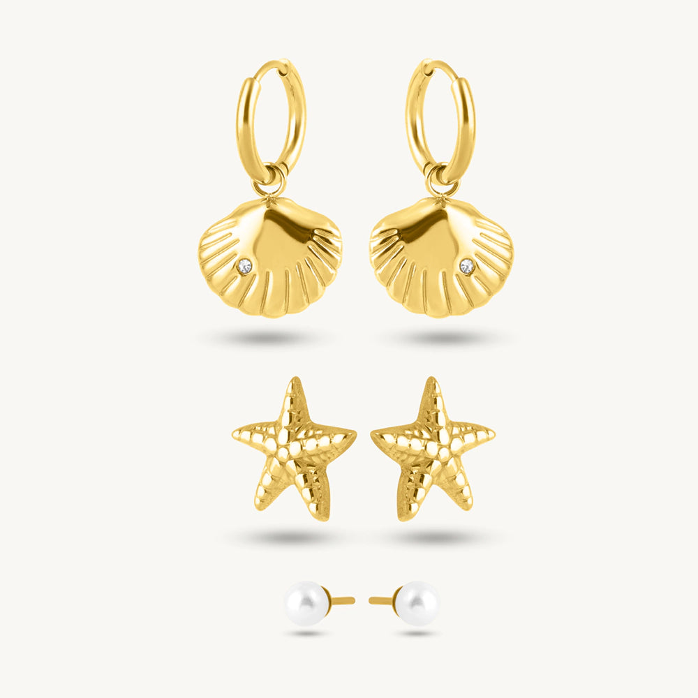 Coastal Glow Hoops, Starfish & Pearl Earring Set