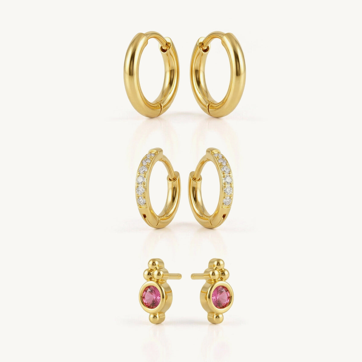 Adorable Mix Gold Hoop & Playful Glow Bear Earring Set