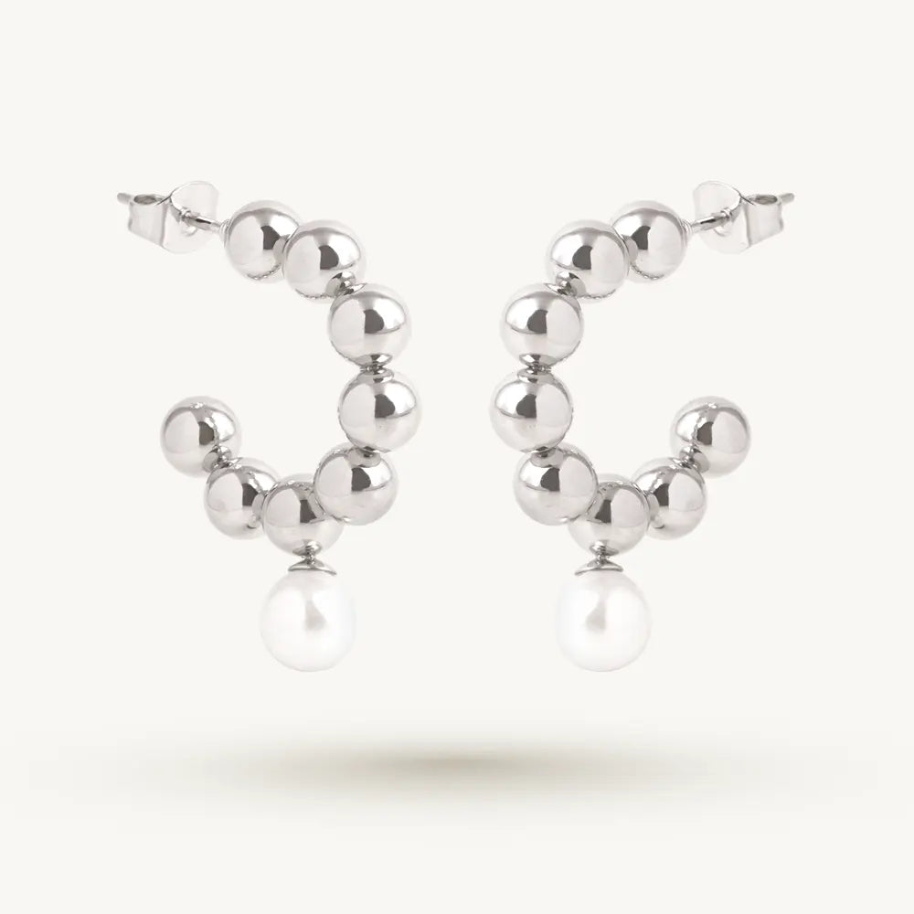 Beaded Arc Pearl Accent Earring