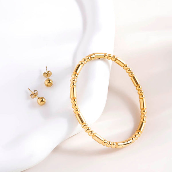 Plain Ball Stud Earrings & Golden Stream Bangle Bracelet Combo Set