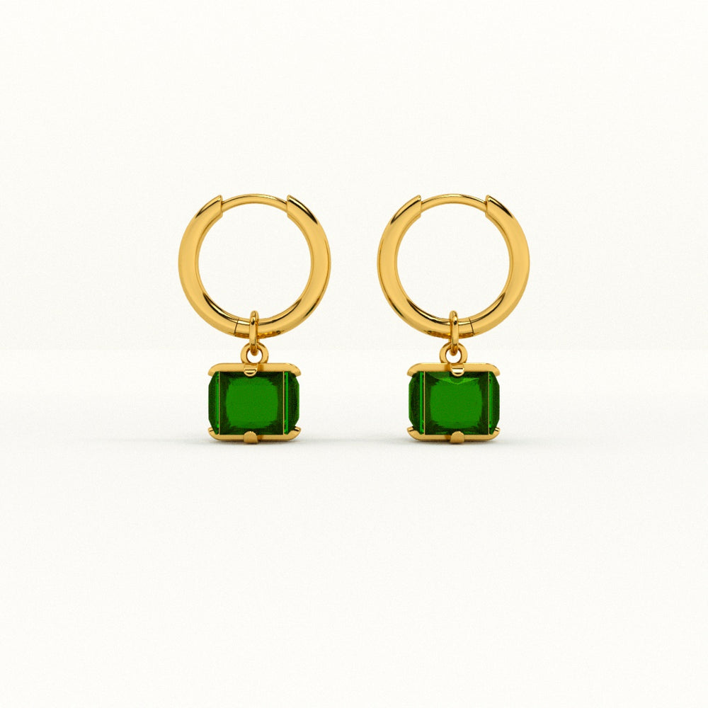 Emerald Drop Hoop Earrings