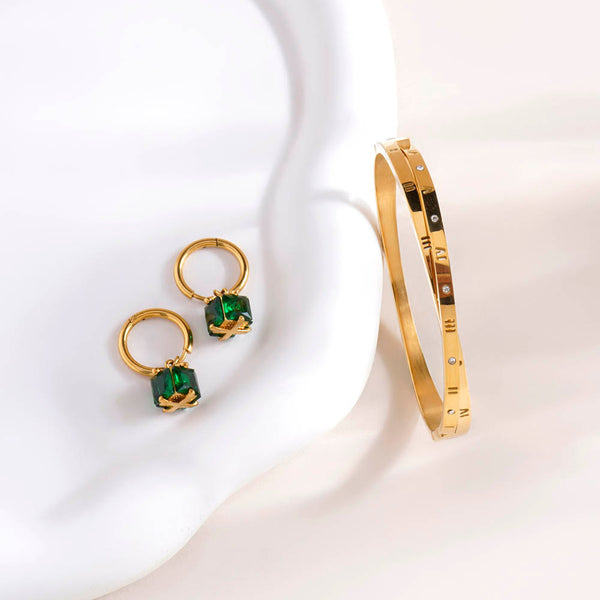 Emerald Hoop Earrings & Roman Tales Bracelet Combo Set - Image 1