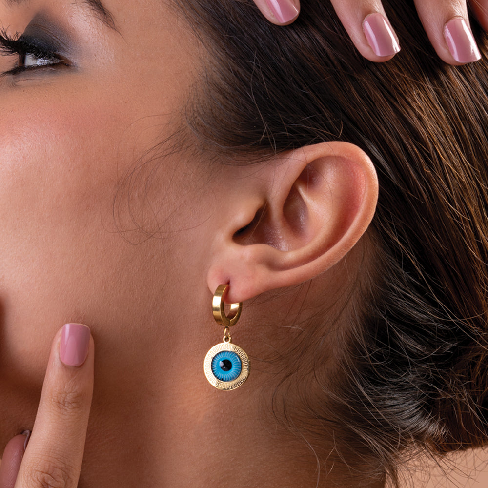 Boho Evil-Eye Drop Hoop Earrings