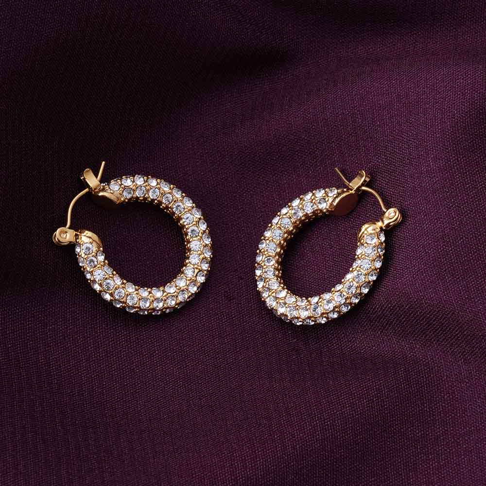 Buy Diamond Studded Hoop Earrings | Gold Plating – PALMONAS