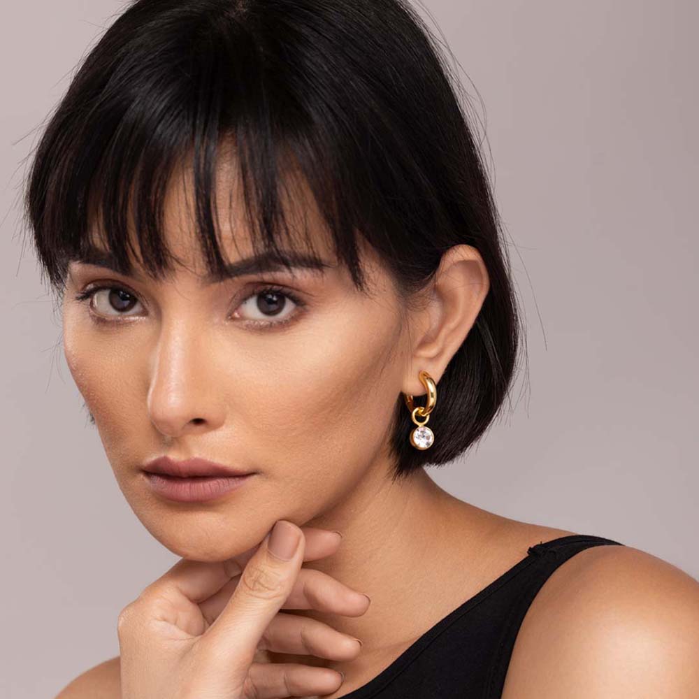Chunky Solitaire Drop Hoop Earrings