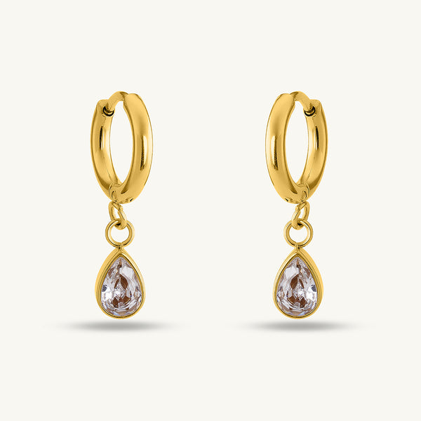 Solitaire Drop Hoop Earrings