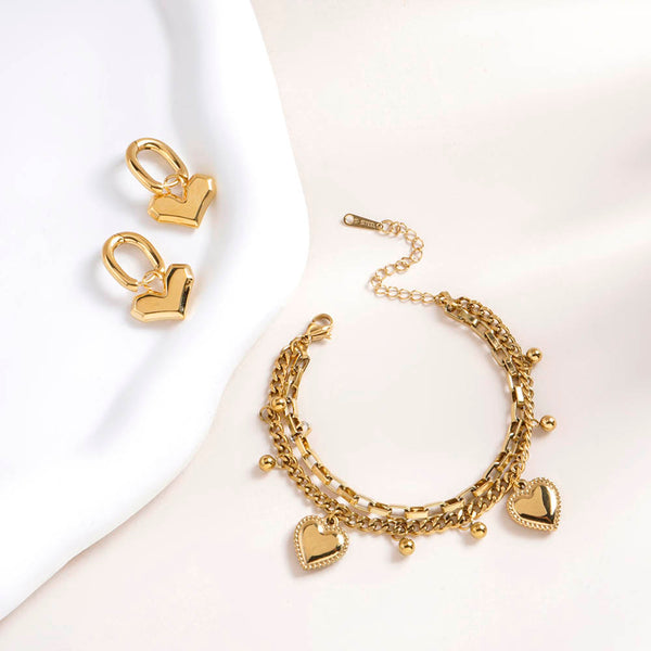 Peripheral Heart Earrings & Hearts All Over Bracelet Combo Set