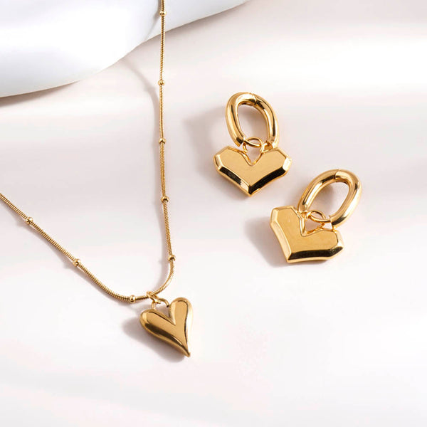 Peripheral Heart Earrings & Heart Ball Chain Pendant Combo Set - Image 1