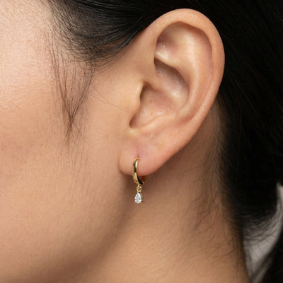 Stone Drop Dangle Hoop 9KT Gold Lab Grown Diamond Earrings