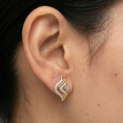 Wavy Chevron 9KT Gold Lab Grown Diamond Earrings