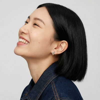 Wavy Chevron 9KT Gold Lab Grown Diamond Earrings