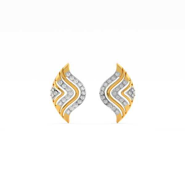 Wavy Chevron 9KT Gold Lab Grown Diamond Earrings