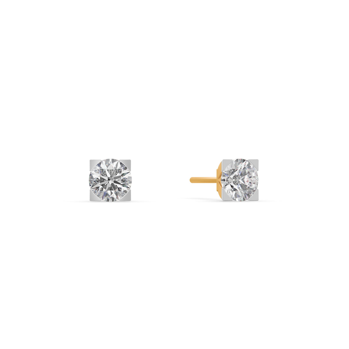 Square Shine 9KT Gold Laboratory Grown Diamond Studs for Multiple Piercings
