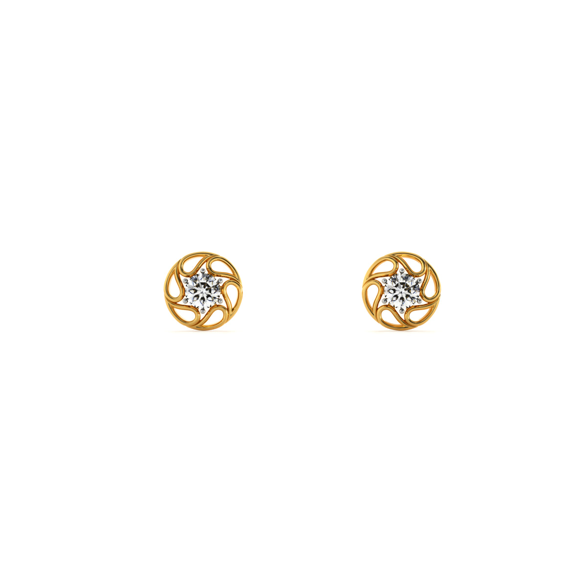 Intricate Filigree Round 9KT Gold Laboratory Grown Diamond Stud Earring