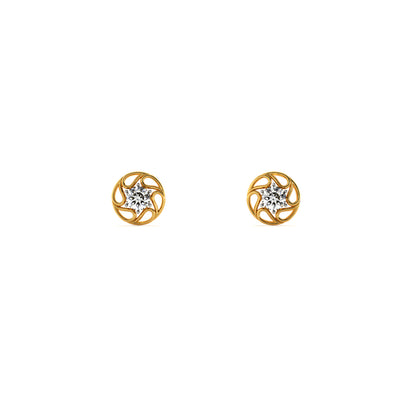 Intricate Filigree Round 9KT Gold Lab Grown Diamond Stud Earring