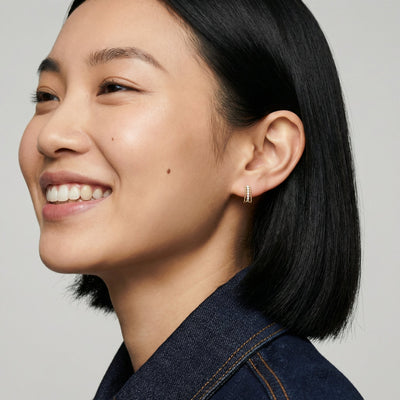 Triple Row Beaded 9KT Gold Lab Grown Diamond Earrings