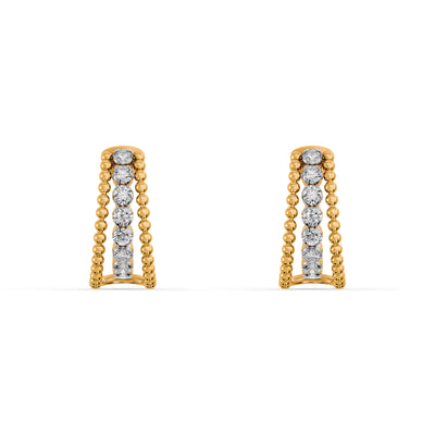 Triple Row Beaded 9KT Gold Lab Grown Diamond Earrings