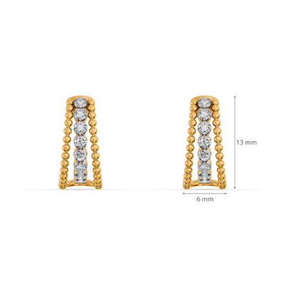 Triple Row Beaded 9KT Gold Lab Grown Diamond Earrings