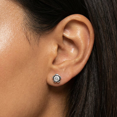 Flower Solitaire 9KT Gold Lab Grown Diamond Stud Earrings