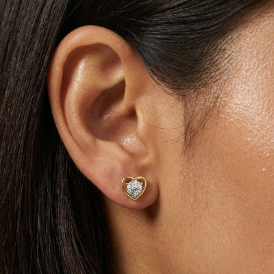 Heart Solitaire 9KT Gold Lab Grown Diamond Stud Earrings