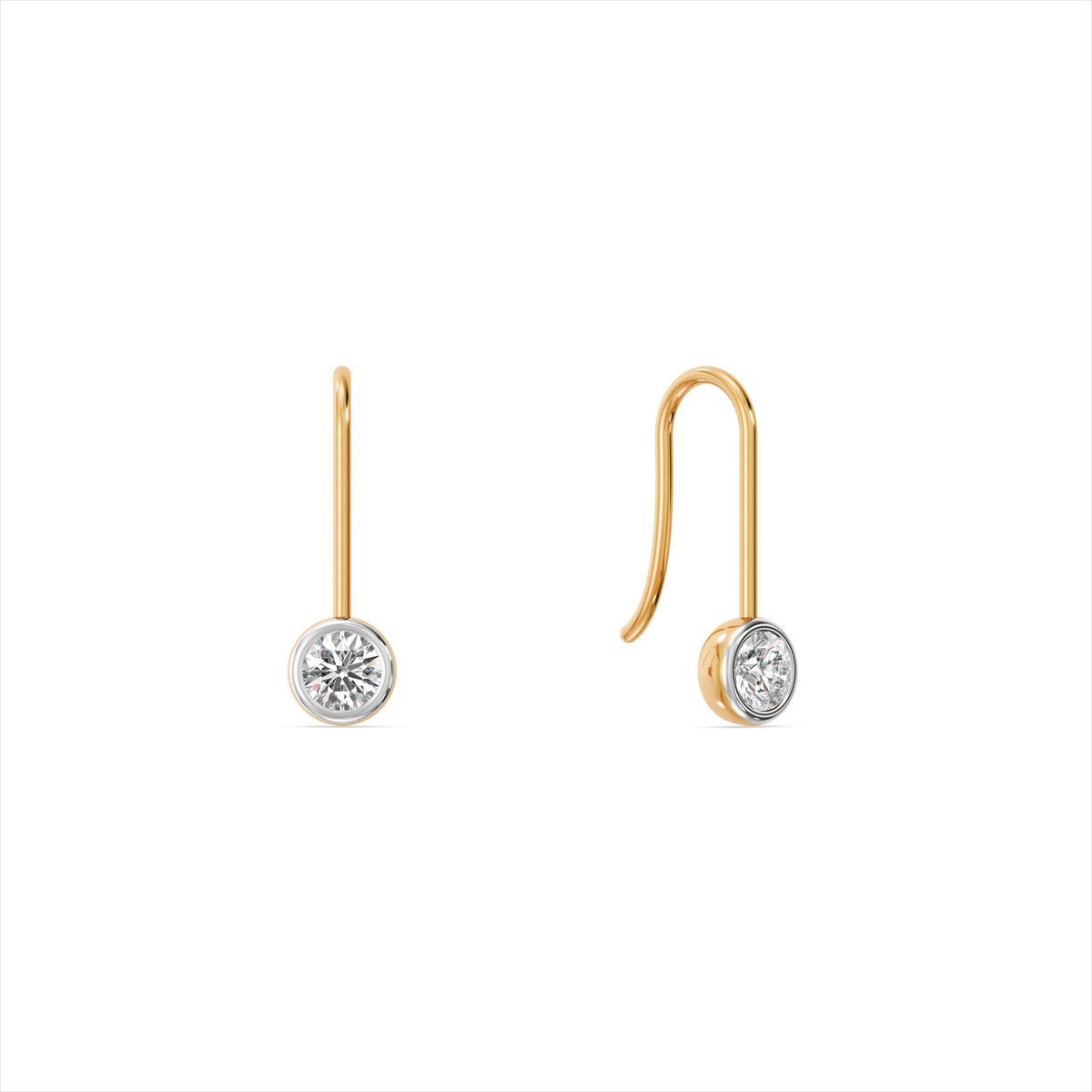 Bezel Solitaire 9KT Gold Laboratory Grown Diamond Hook Earrings