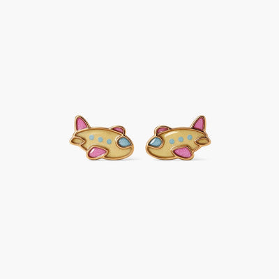 Playful Aeroplane 9KT Gold Stud Earrings for Kids