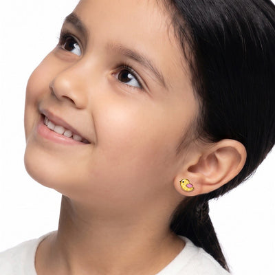 Cheerful Duck 9KT Gold Stud Earrings for Kids