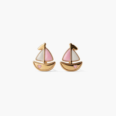 Playful Sailboat 9KT Gold Stud Earrings for Kids
