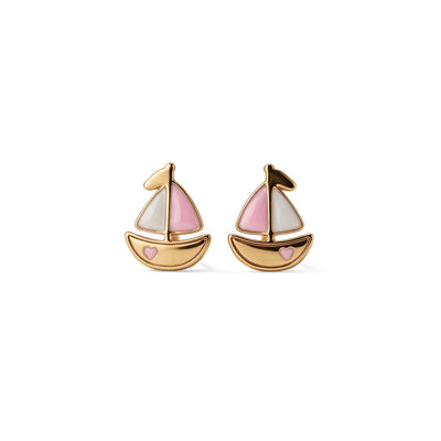 Playful Sailboat 9KT Gold Stud Earrings for Kids