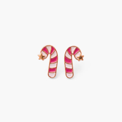 Festive Candy Cane 9KT Gold Stud Earrings for Kids