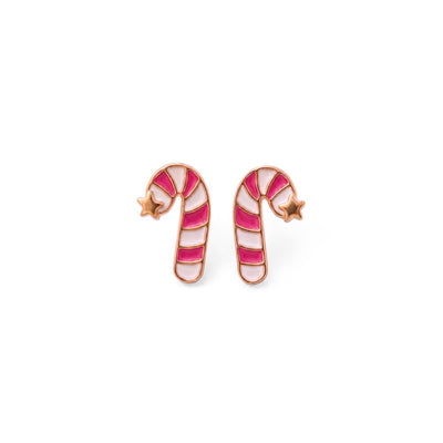 Festive Candy Cane 9KT Gold Stud Earrings for Kids