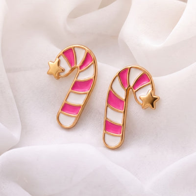Festive Candy Cane 9KT Gold Stud Earrings for Kids