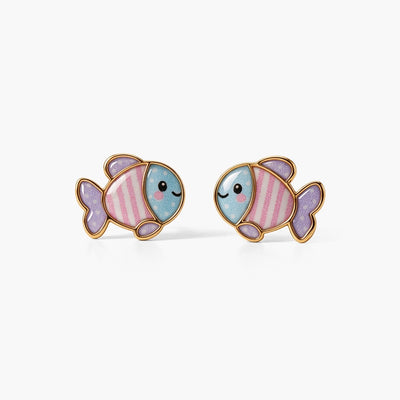 Playful Fish 9KT Gold Stud Earrings for Kids