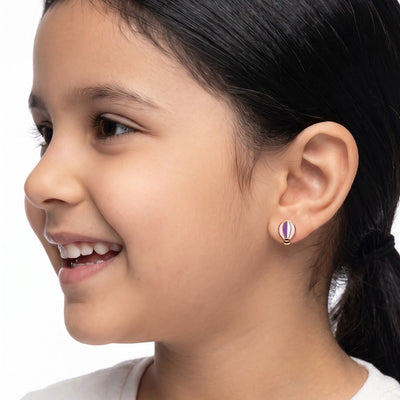 Dreamy Hot Air Balloon 9KT Gold Stud Earrings for Kids