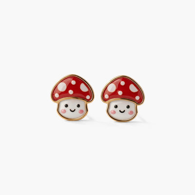 Playful Mushroom 9KT Gold Stud Earrings for Kids