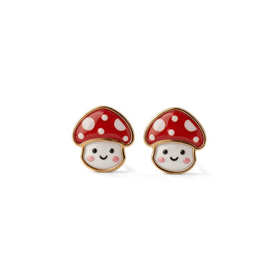 Playful Mushroom 9KT Gold Stud Earrings for Kids