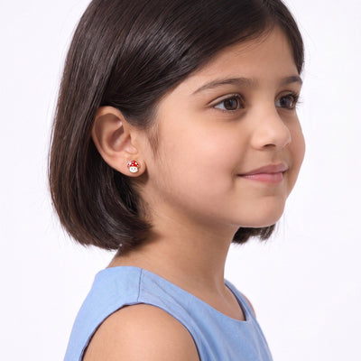 Playful Mushroom 9KT Gold Stud Earrings for Kids